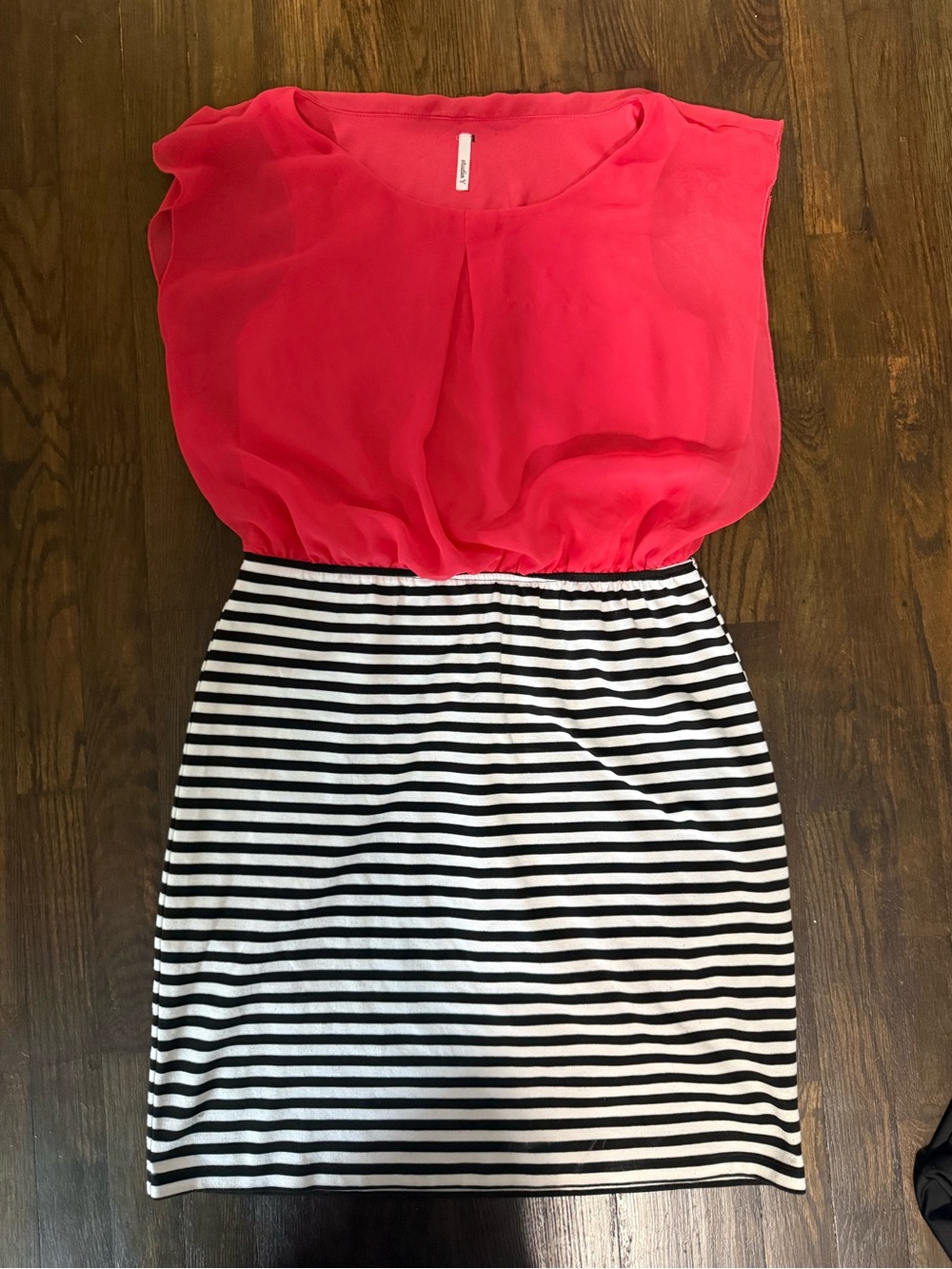 Studio Y Pink Blouse with Black & White Striped Skirt Dress
